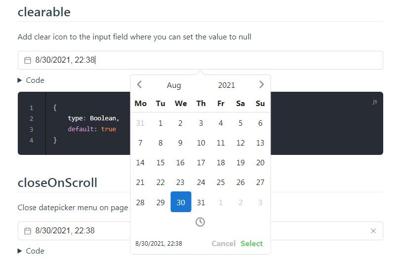 timepicker Vue.js Examples