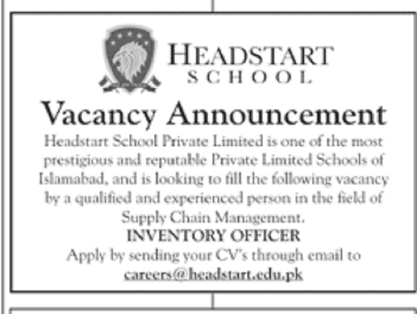 Headstart School Private Limited Islamabad Jobs 2021 for Inventory