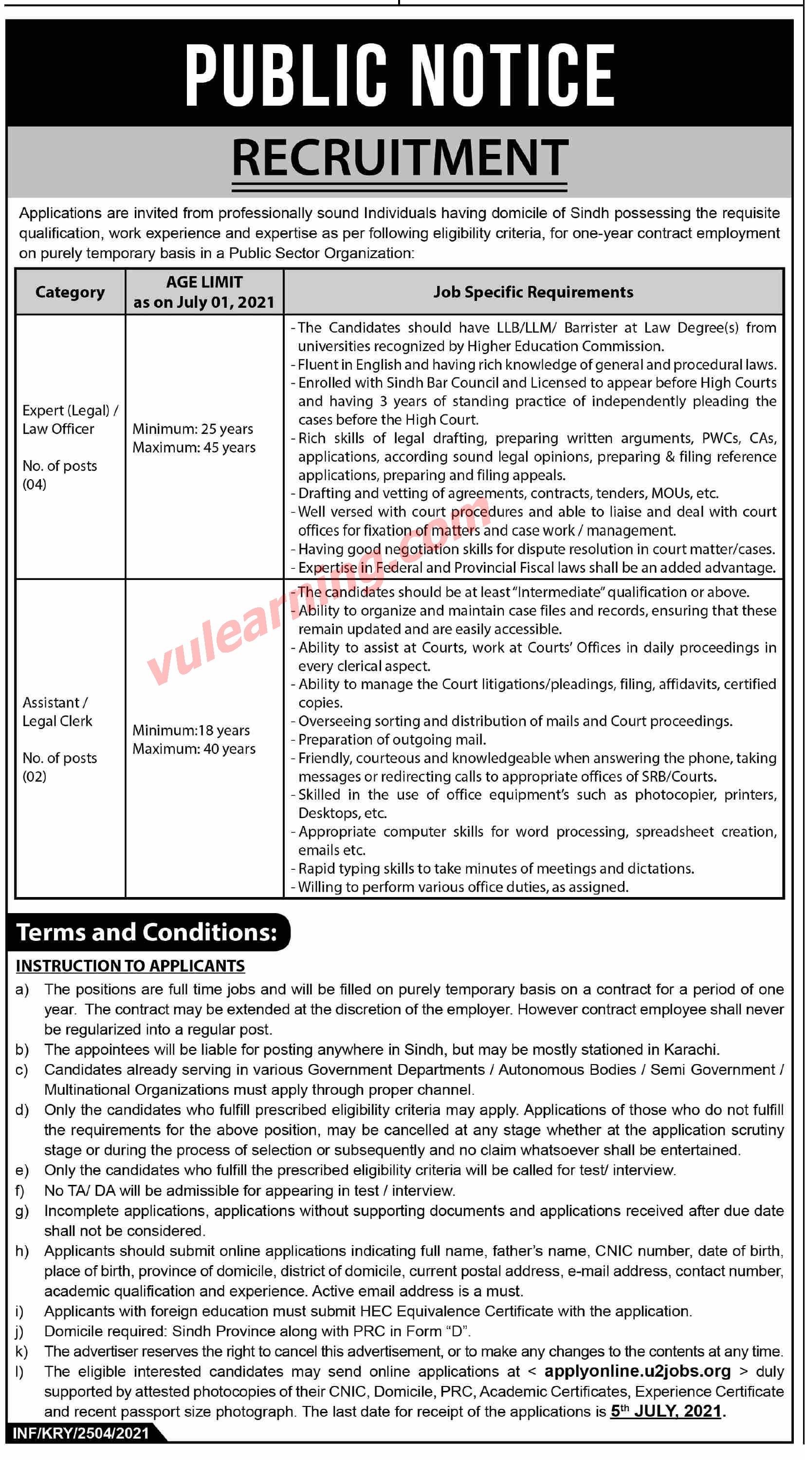 Advertisement of Public Sector Organization Jobs June 2021 for Experts