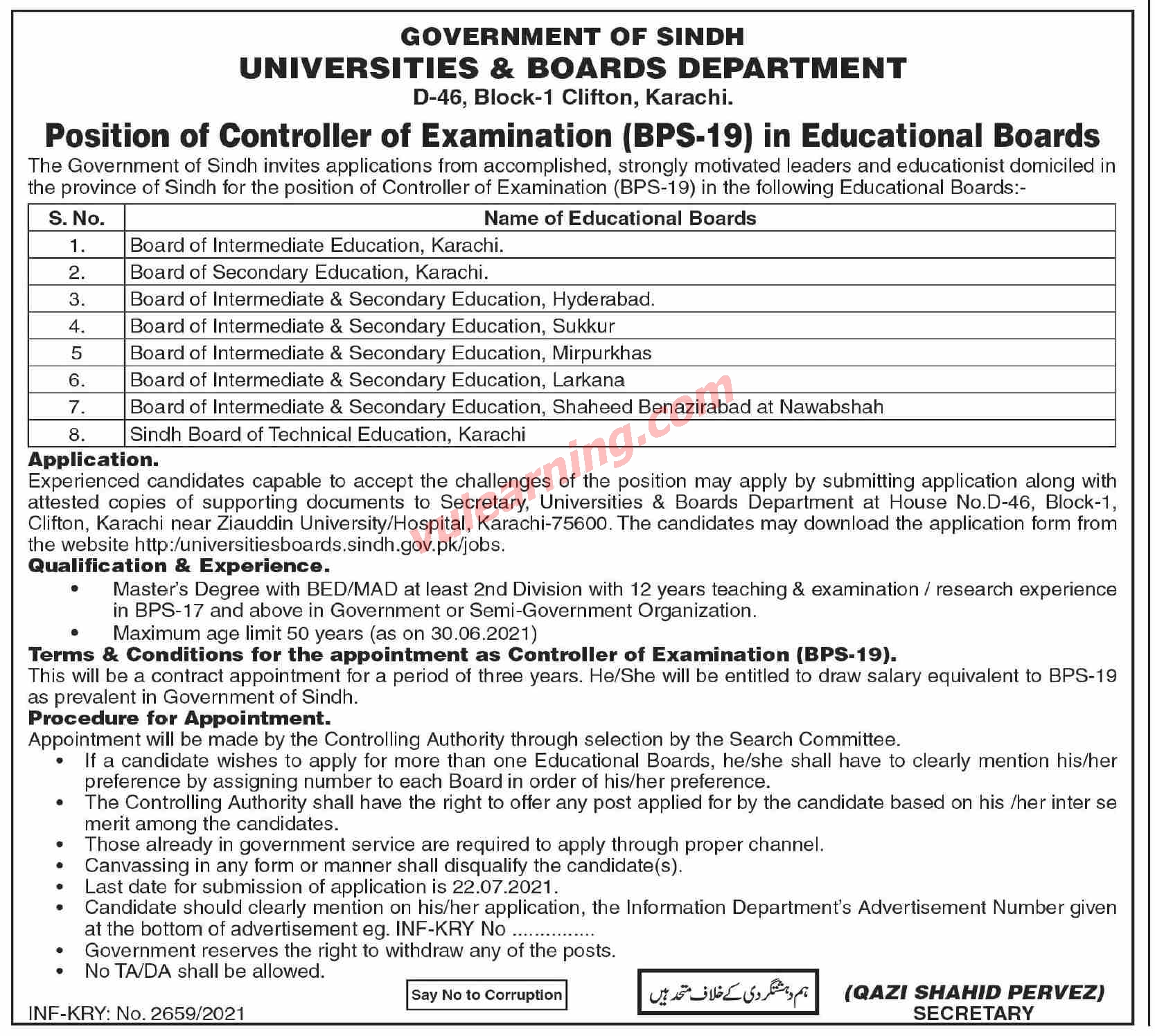 Sindh Govt Universities & Boards Department Jobs 2021 for Controller of