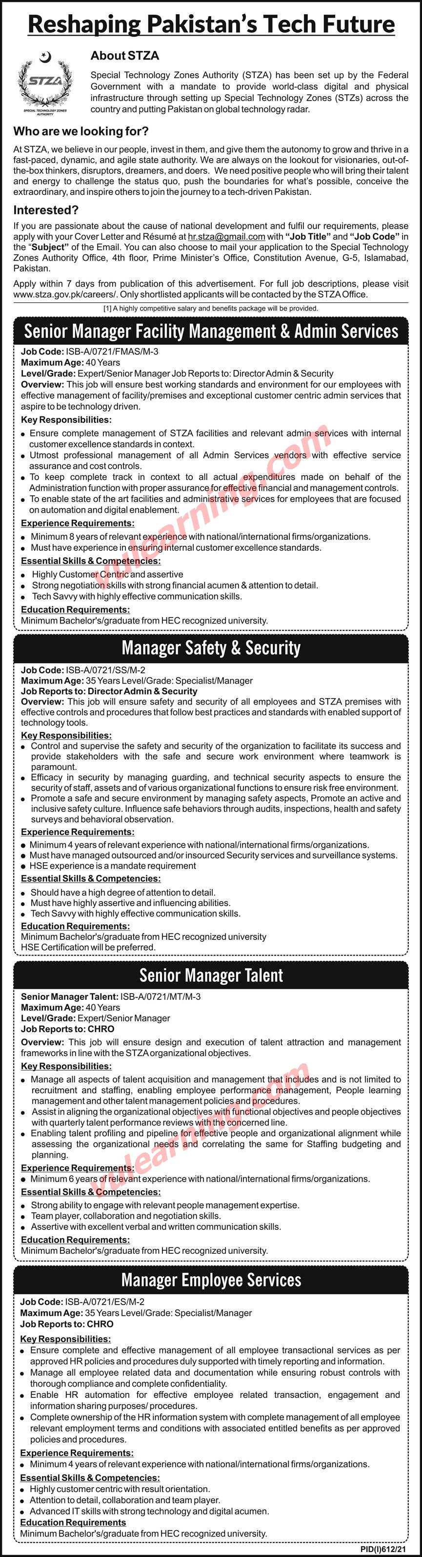 Special Technology Zones Authority (STZA) Islamabad Jobs August 2021