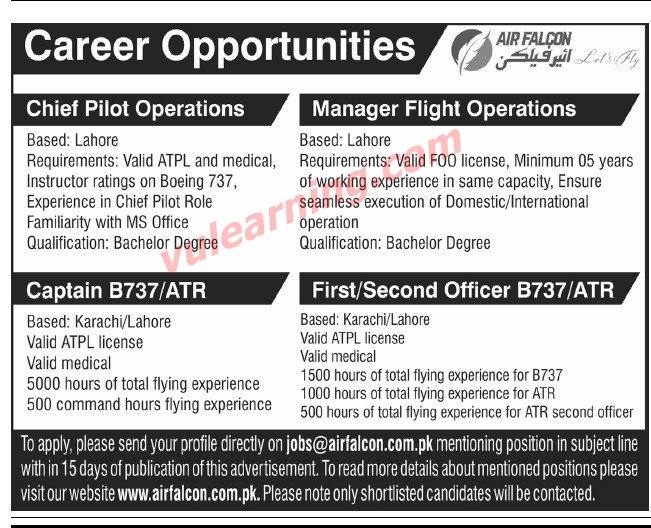 Advertisement of Air Falcon Jobs 2020 for Manager Flight Operations