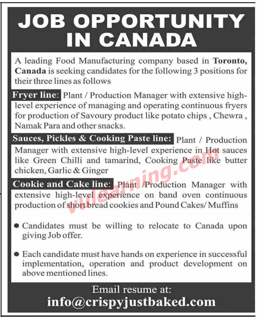 Leading Food Manufacturing Company Jobs 2021 for 3+ Plant / Production