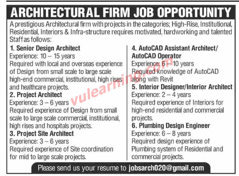 Advertisement of Prestigious Architectural Firm Jobs 2021 for Project