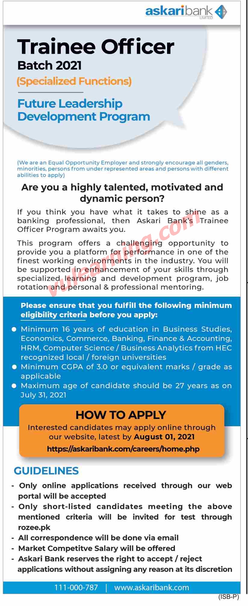 Askari Bank Jobs July 2021 Online Apply Trainee Officers Batch 2021