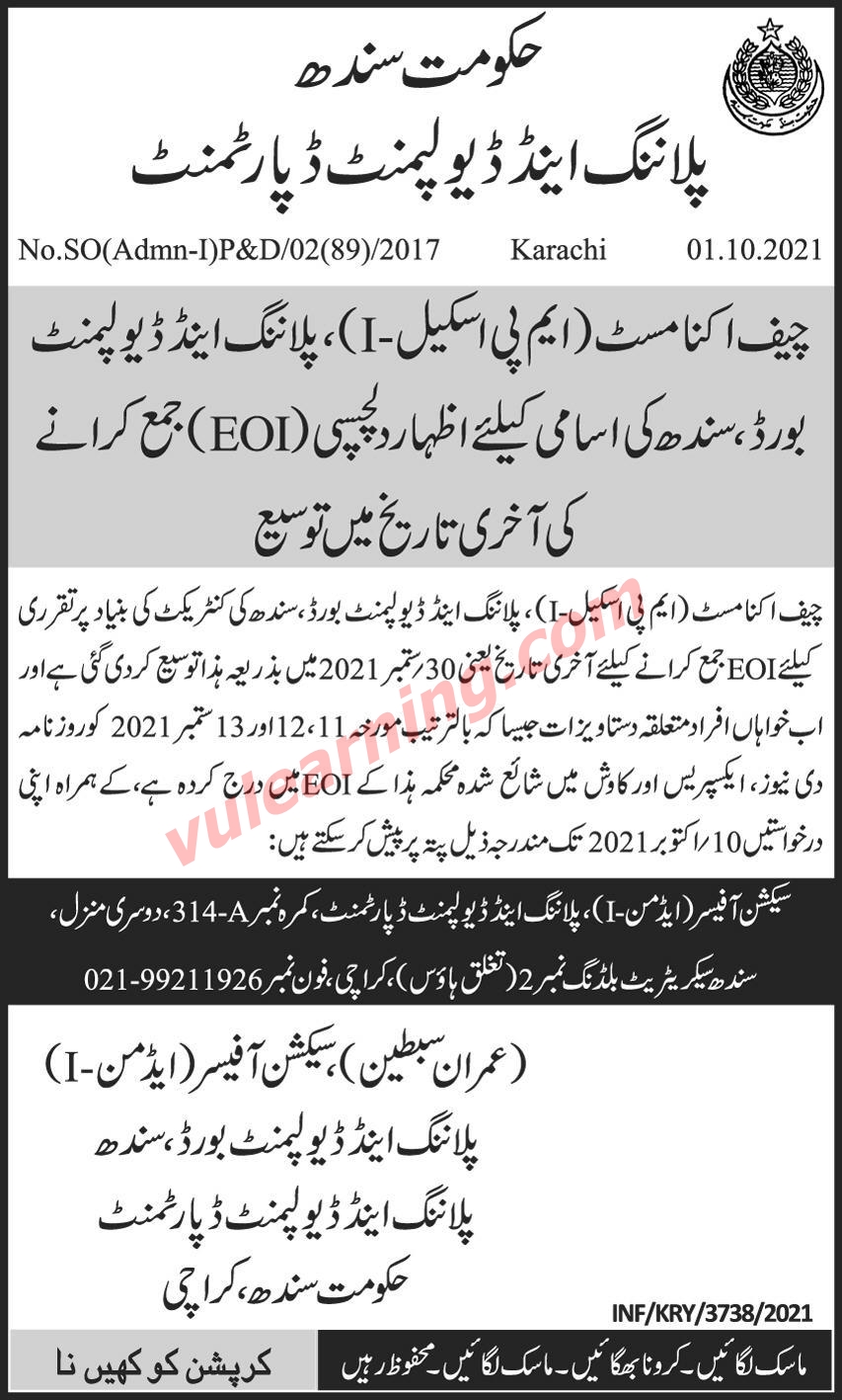 Planning & Development Department Sindh Jobs 2021 for Chief Economist
