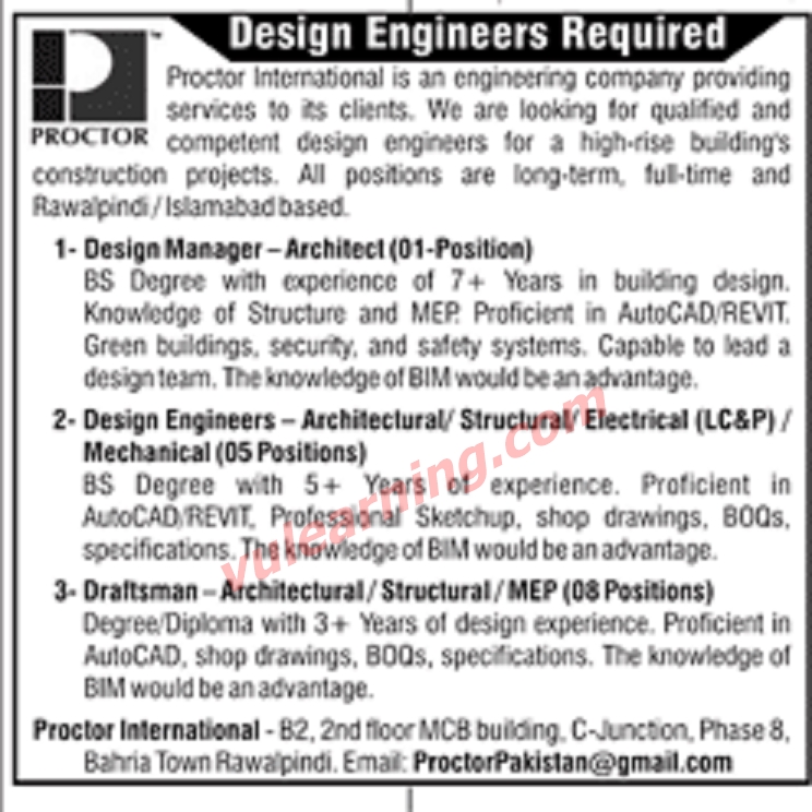 Proctor International Jobs 2021 for 14+ Design Engineers & Draftsman in