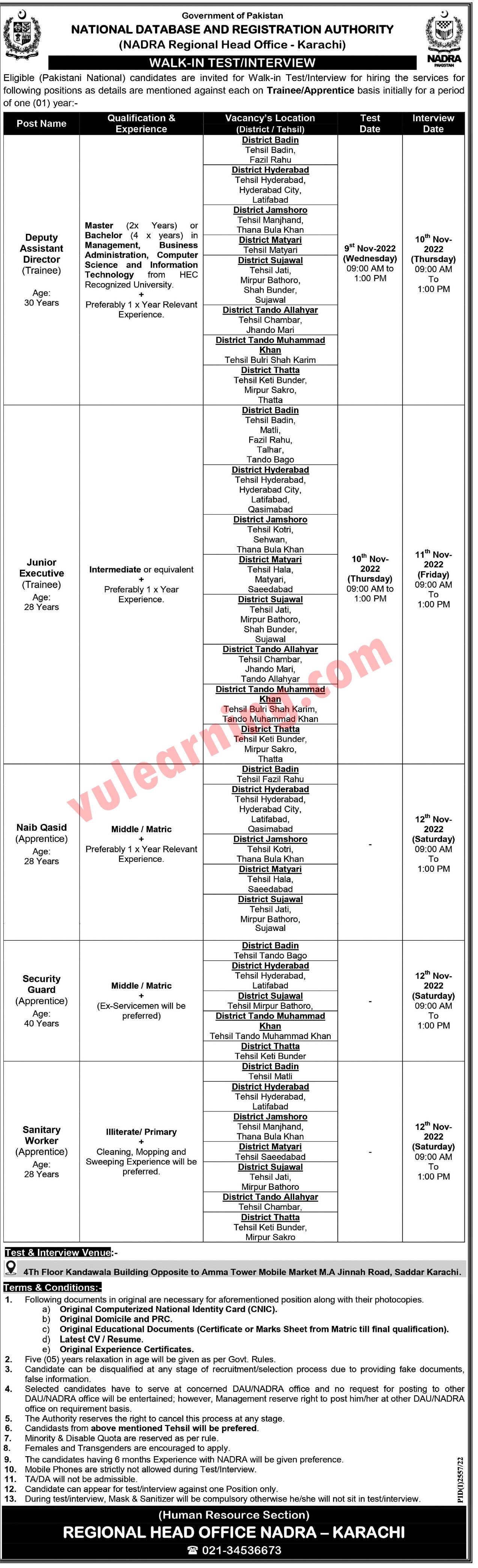 NADRA Jobs 2022 for Junior Executives, Deputy Assistant Directors