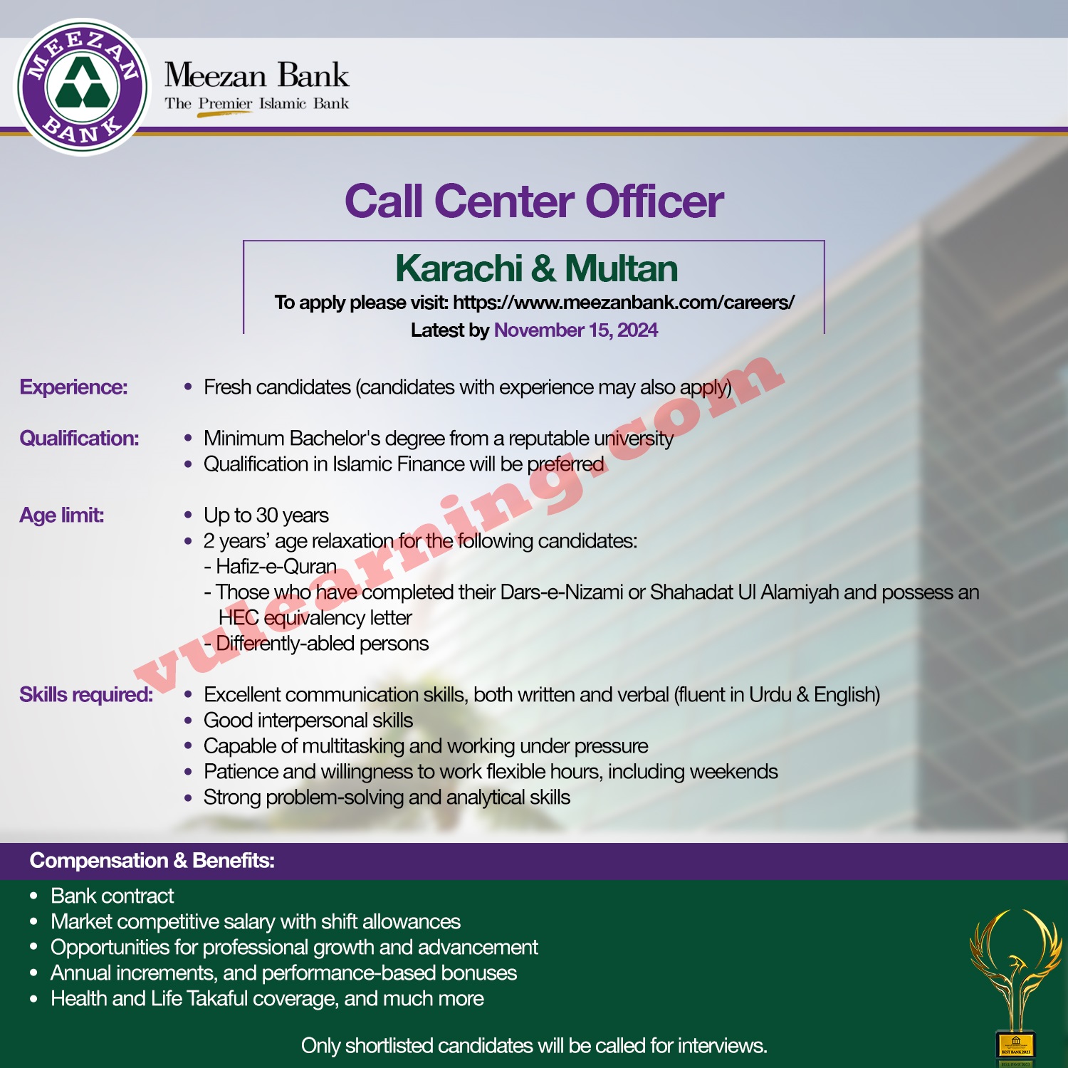 Meezan Bank Limited Jobs 2024 Apply Online for Call Centre Officers in