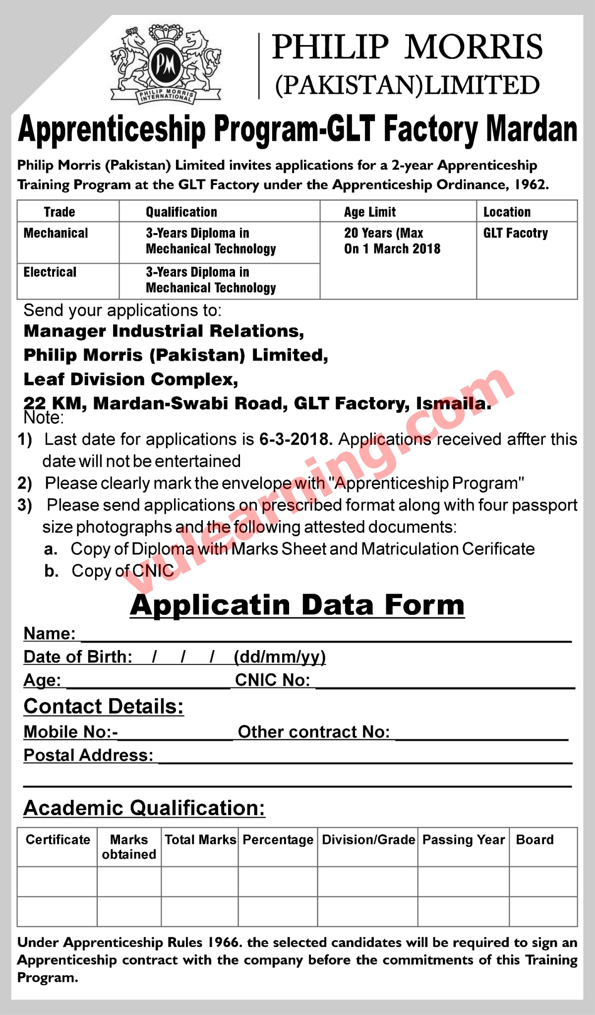 Philip Morris (Pakistan) Limited Apprenticeship Training Program Jobs