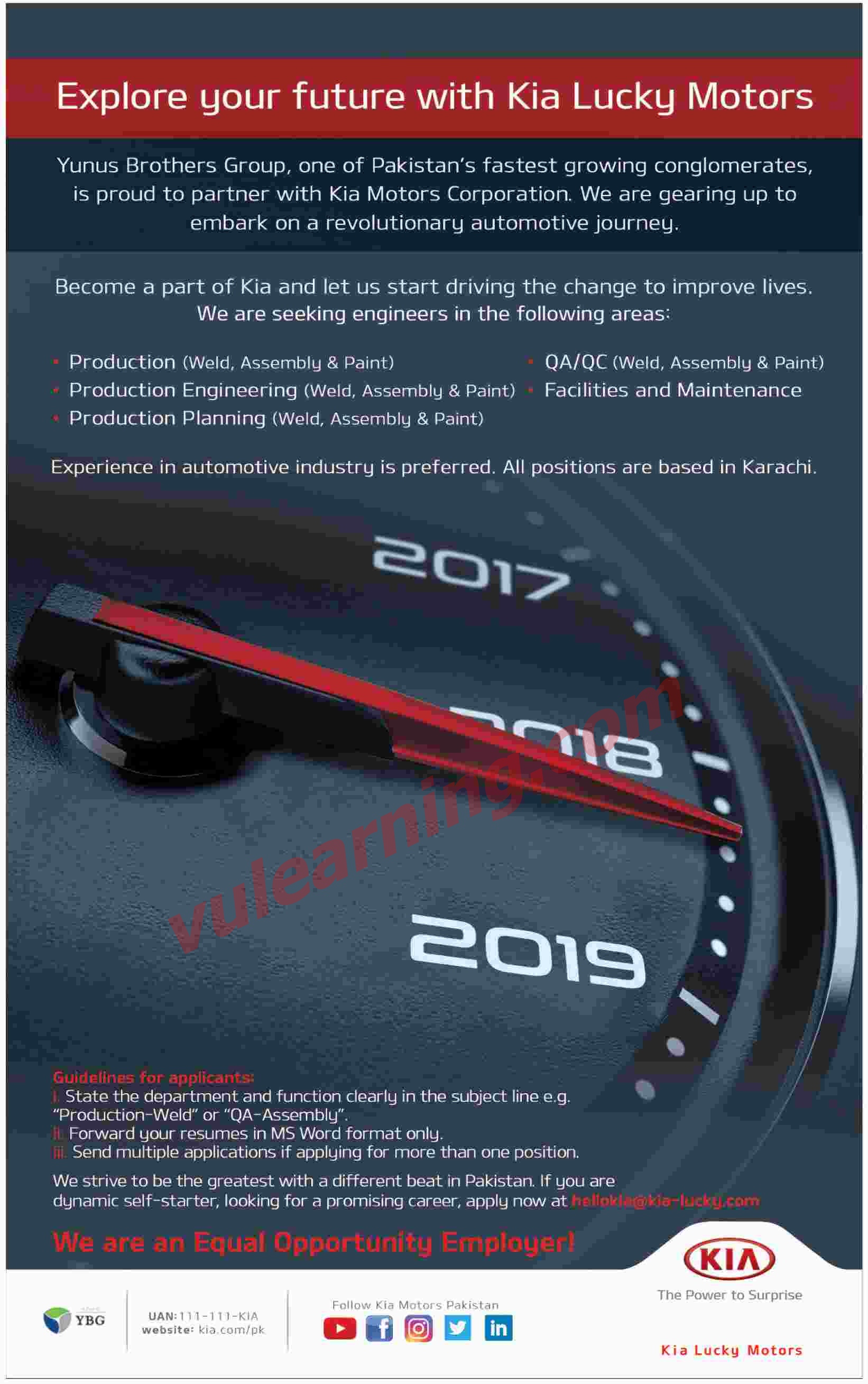 KIA Lucky Motors Jobs 2018 Yunus Brothers Group Vacancies Advertisement