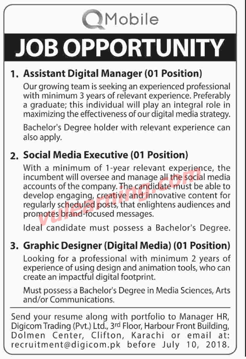 Q Mobile Jobs in Karachi 2018 Vacancies Advertisement Latest