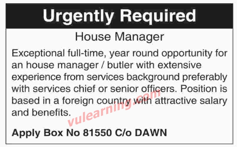 House Manager Jobs August 2018 Advertisement Latest