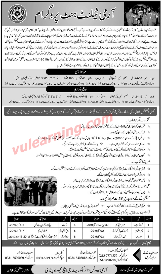 Army Talent Hunt Program 2019 for Male / Female Army Sports