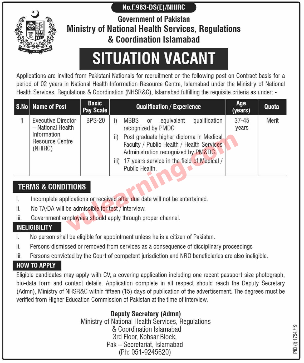 Ministry Of National Health Services, Regulations & Coordination Jobs