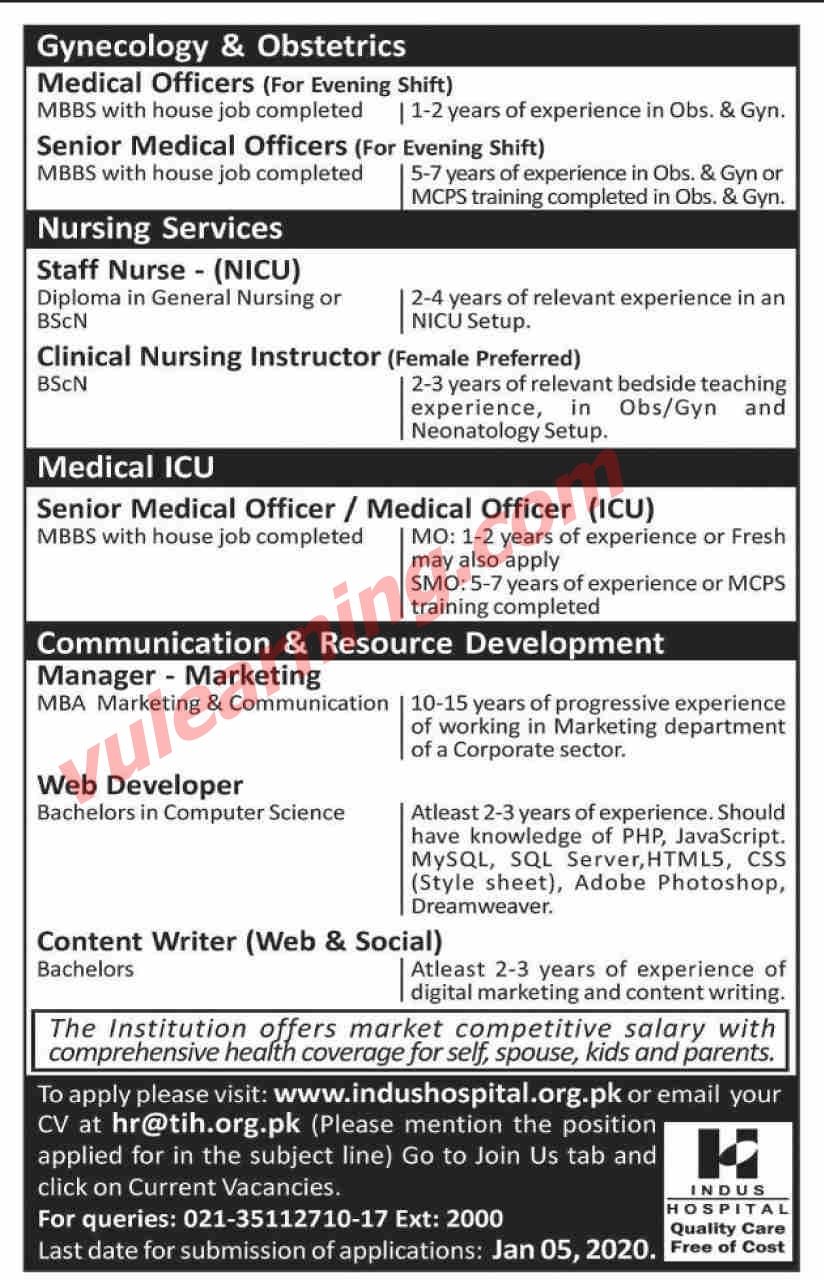 The Indus Hospital Karachi Jobs 2019 for Medical Officers, Staff Nurse, Nursing Instructor