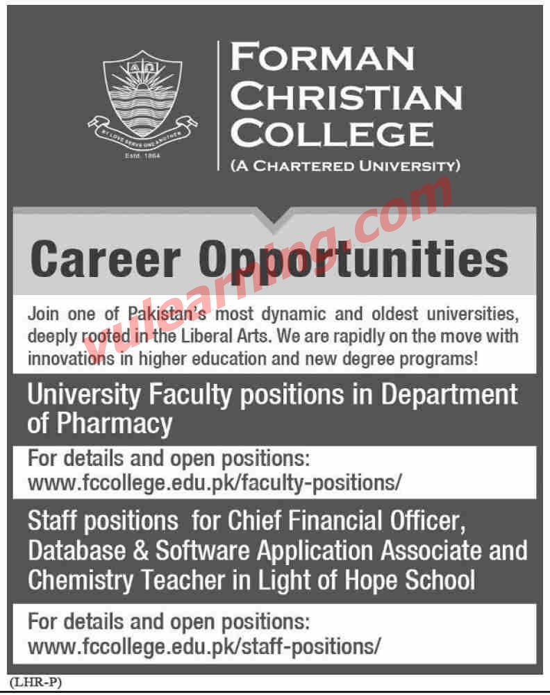 Advertisement of Forman Christian College Jobs 2020 for Teaching & Non