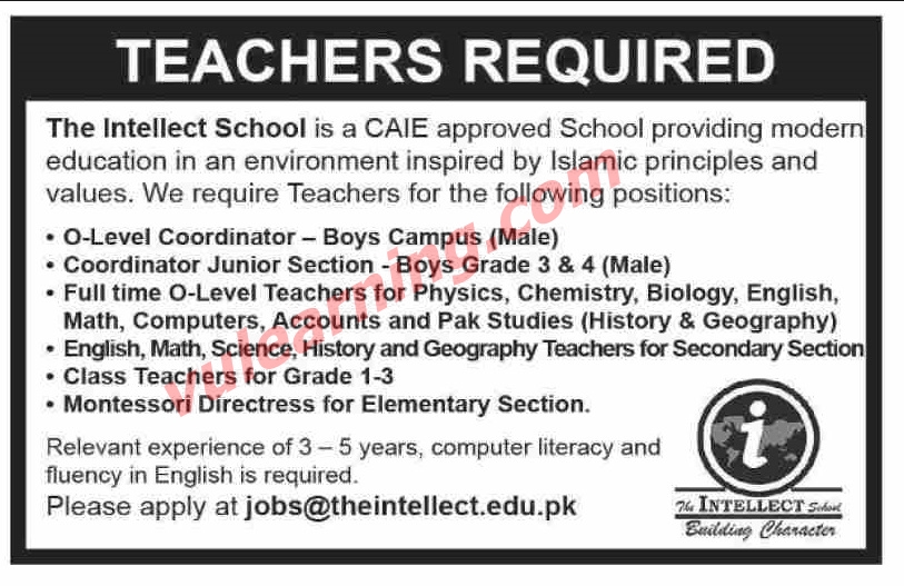 The Intellect School Karachi Jobs 2020 for Teachers, Coordinators