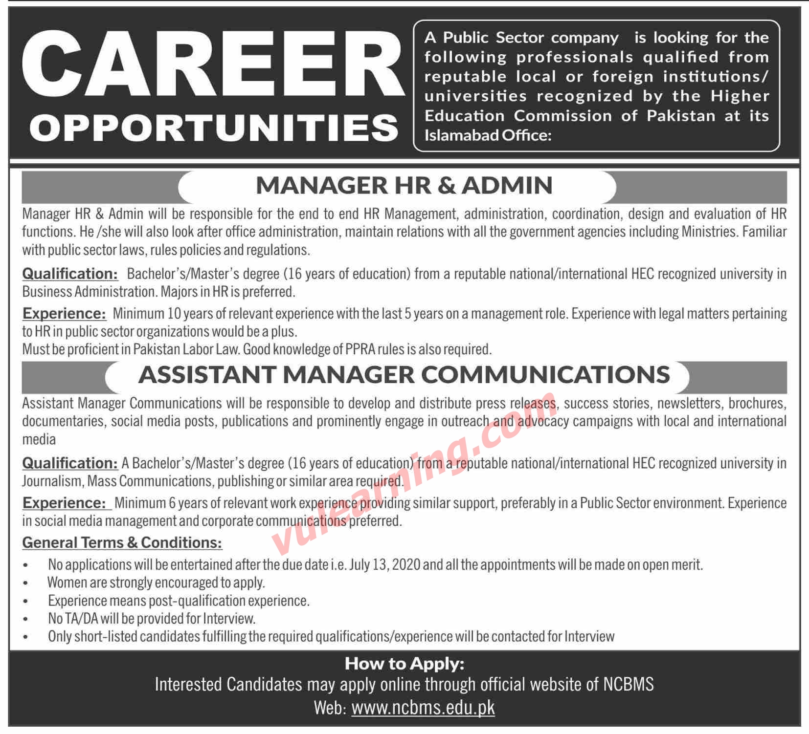 Advertisement of Public Sector Company Jobs 2020 for Assistant Manager