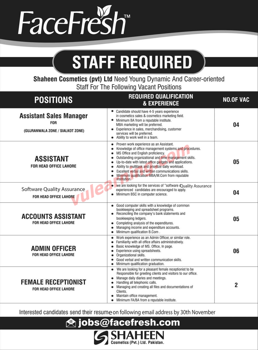 Advertisement of Shaheen Cosmetics Pvt Ltd Jobs 2020 for Assistant