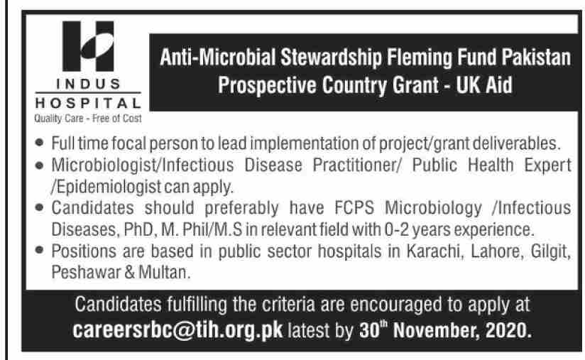 The Indus Hospital Jobs 2020 for Focal Persons in Karachi, Lahore