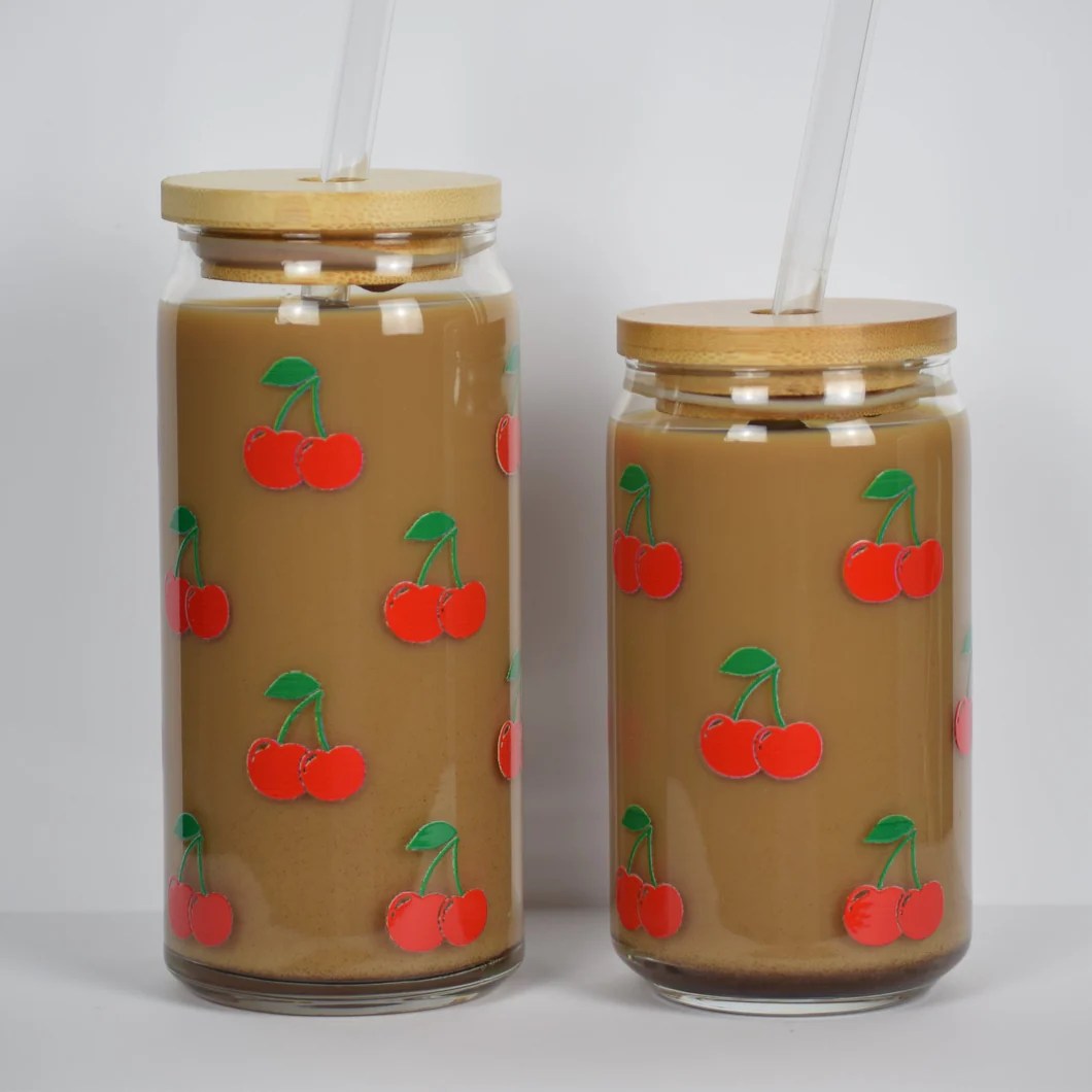 Cherries Dishwasher Safe Iced Coffee Cup, 16oz or 20oz, Bamboo Lid & R