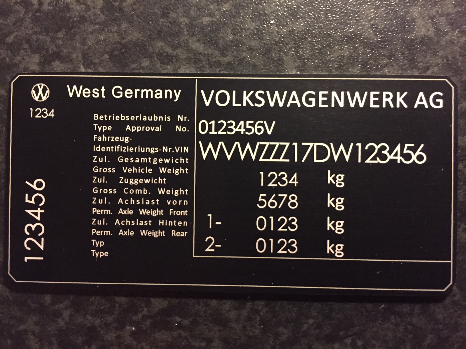 Mk1 Golf Reproduction VIN Plate VW Golf 1