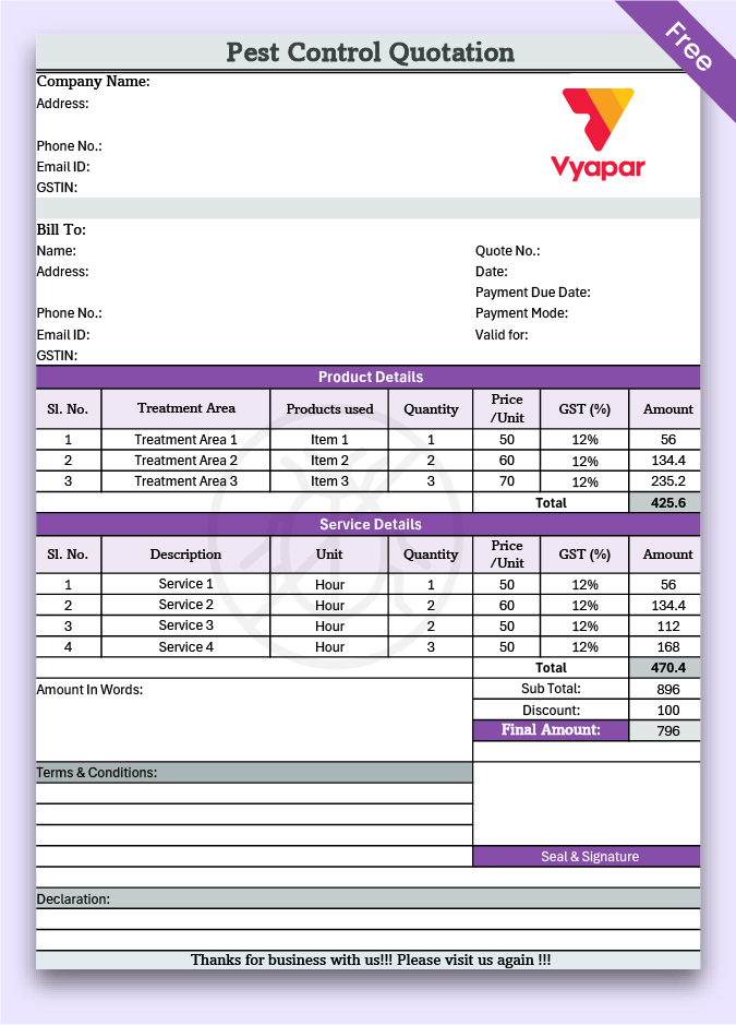 Pest Control Quotation Format Free Download!