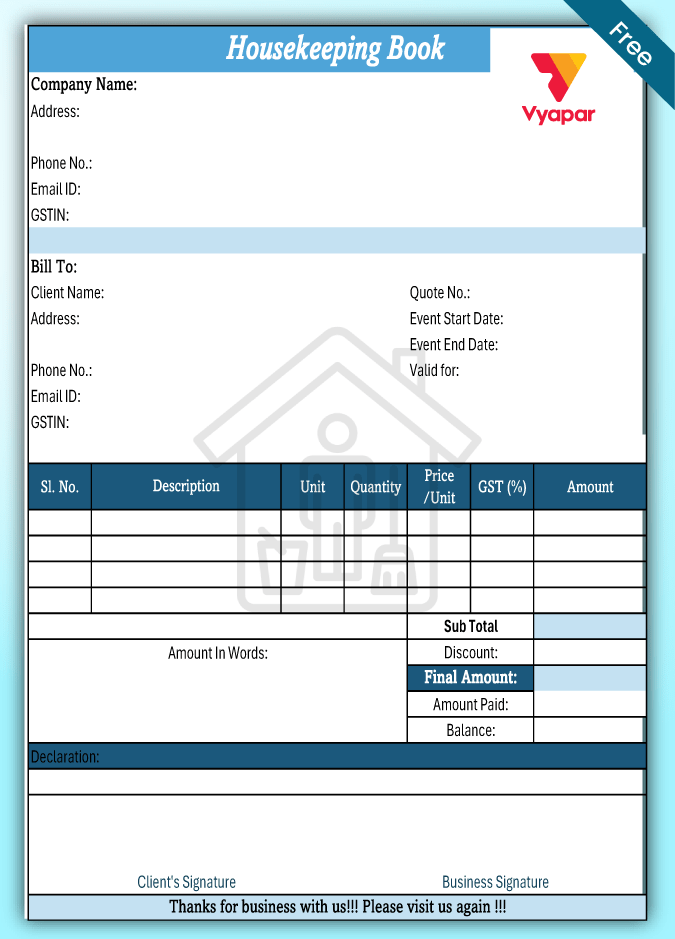 Housekeeping Quotation Format Free Download!