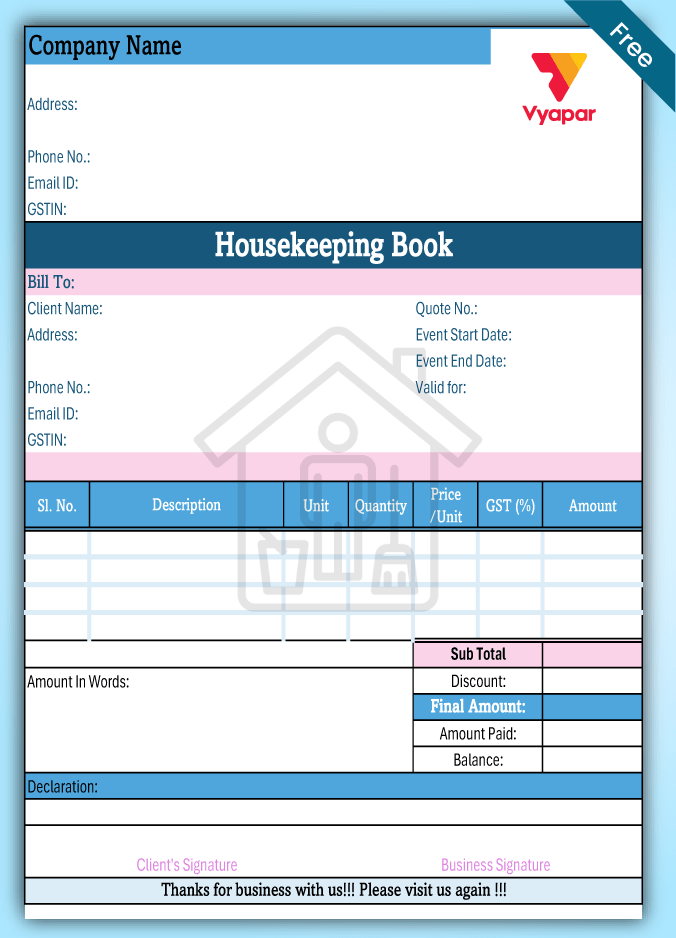 Housekeeping Quotation Format Free Download!