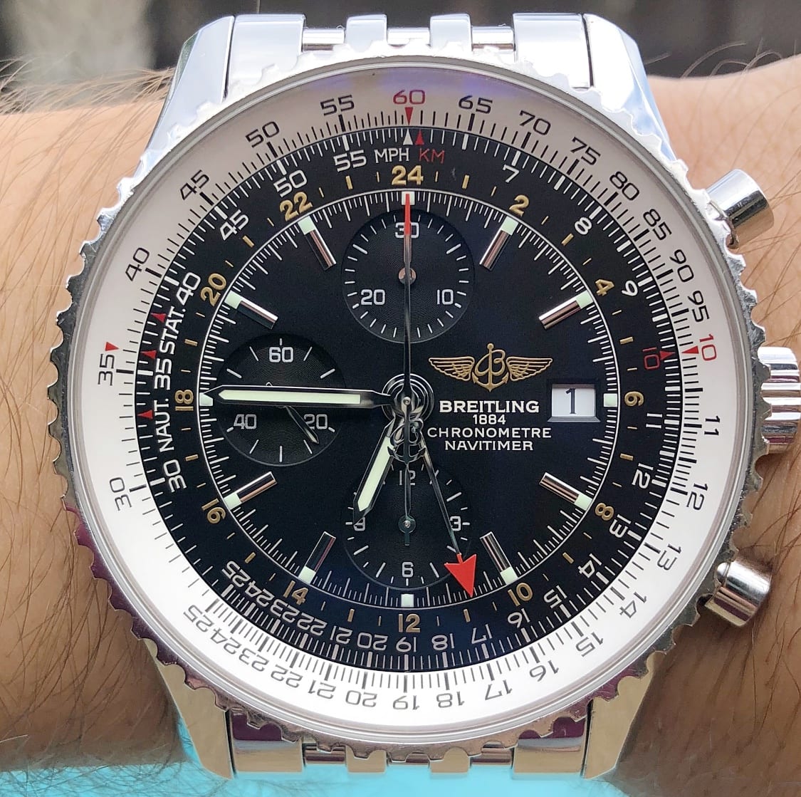 Breitling Navitimer World 46 GMT Black Dial Pilot Bracelet A2432212