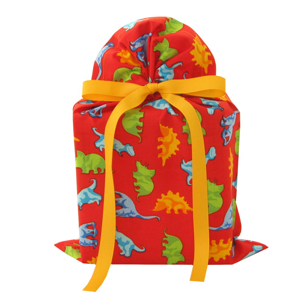 Red Dinosaurs Gift Bag VZWraps™ Reusable Fabric Gift Bags