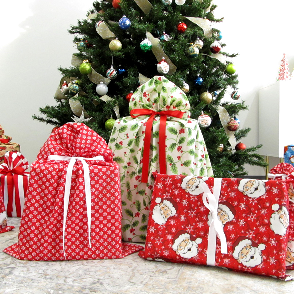 Set of Big Fabric Christmas Bags VZWraps™ Reusable Fabric Gift Bags