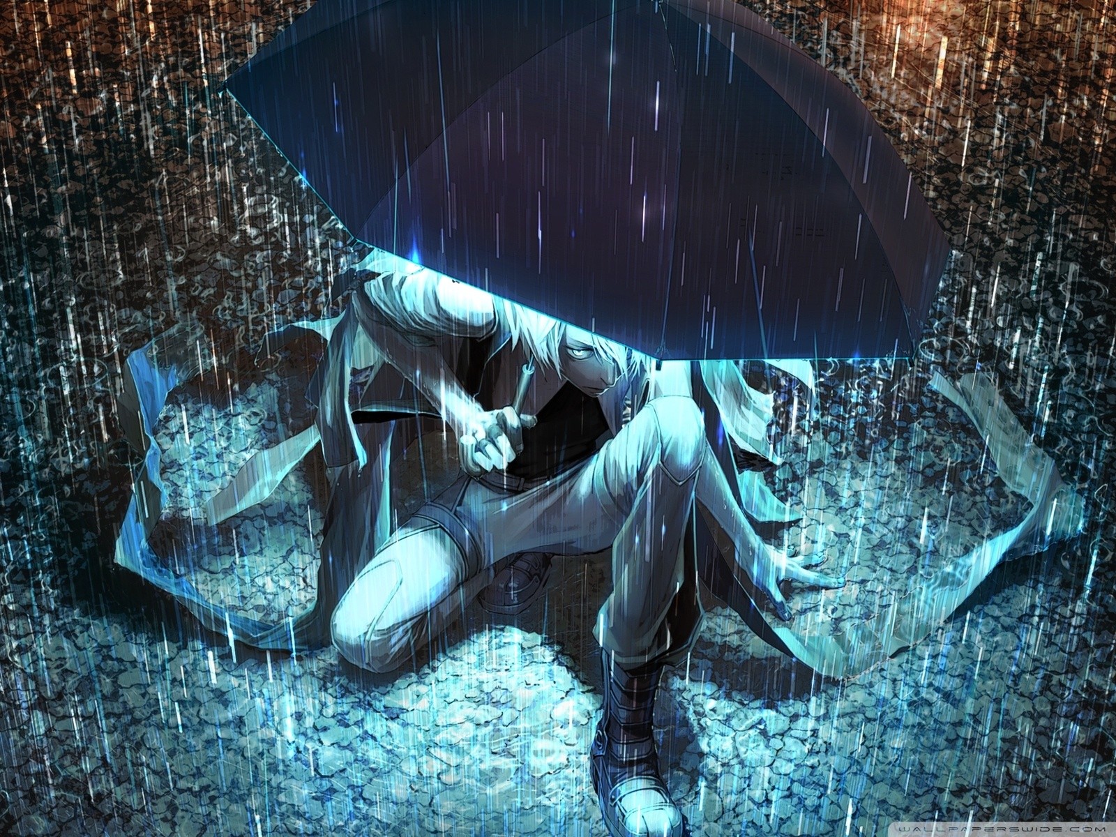 original characters, anime, umbrella, rain, cyan, anime boys 1600x1200 Wallpaper wallhaven.cc