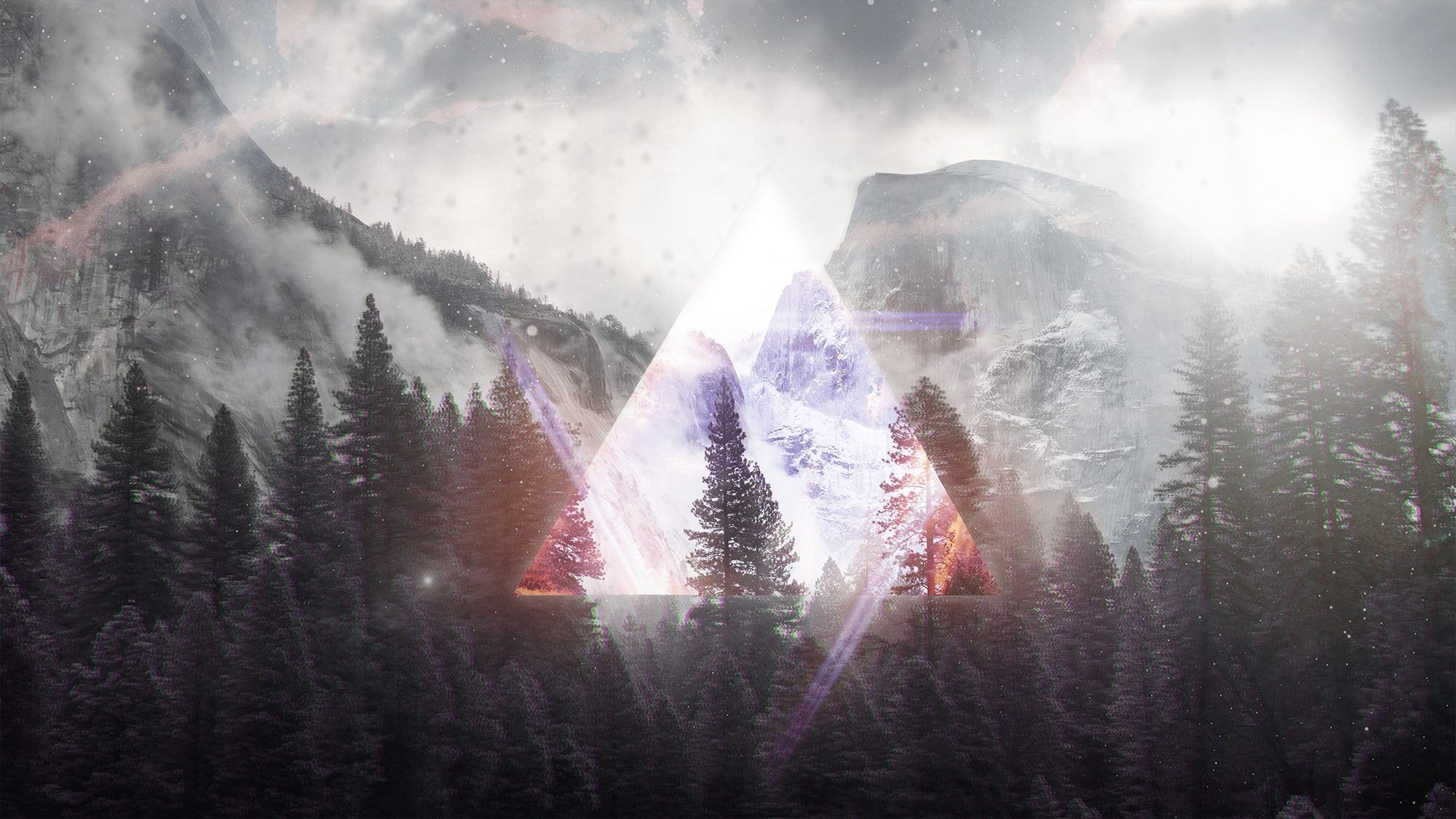 abstract, glitch art, trippy, triangle, nature, lights, natural light, landscape