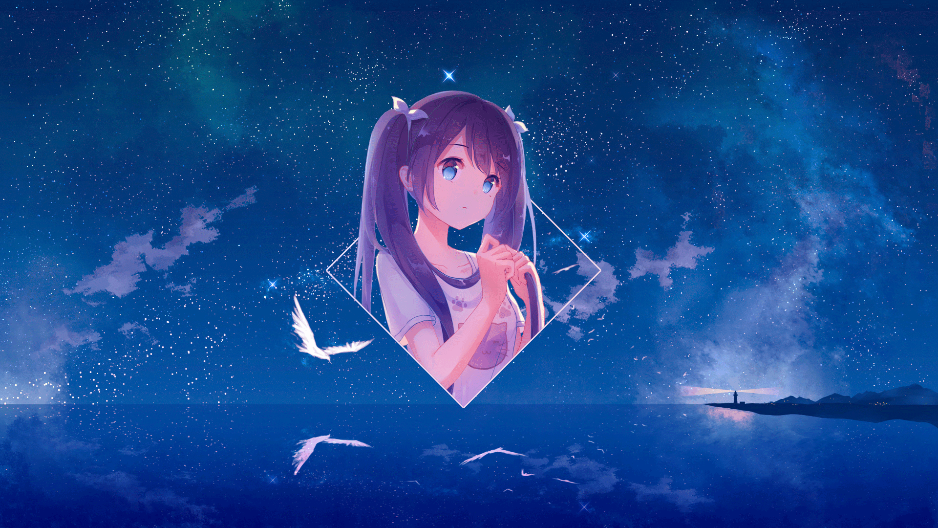 anime, anime girls, ocean view, digital art, picturein
