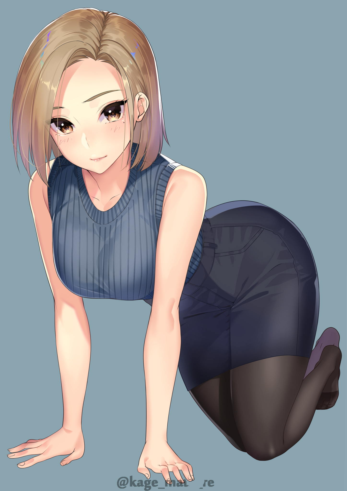 big boobs, Kagematsuri, brunette, short hair, bent over, anime, anime girls, digital art
