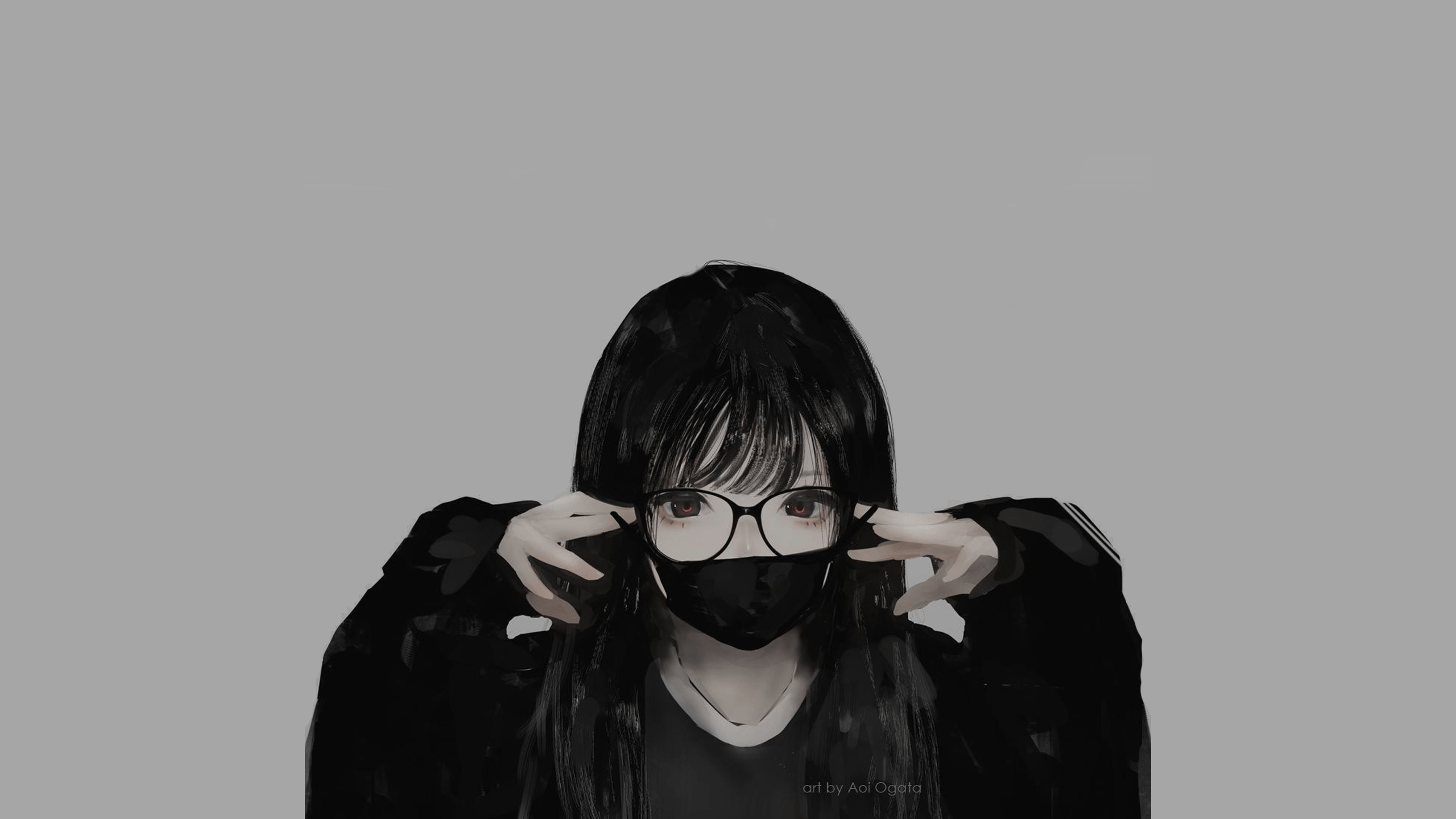 Aoi Ogata, glasses, monochrome, mask, anime girls, anime 2560x1440