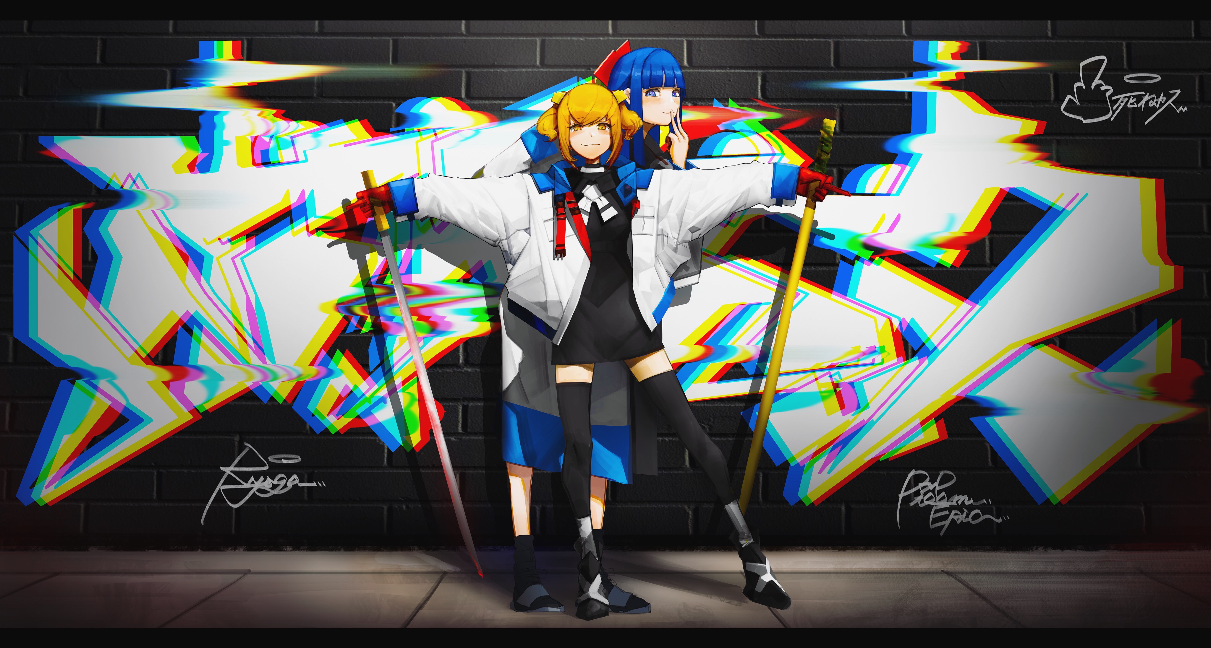 Pop Team Epic, Poputepipikku, anime girls, Popuko, Pipimi, graffiti