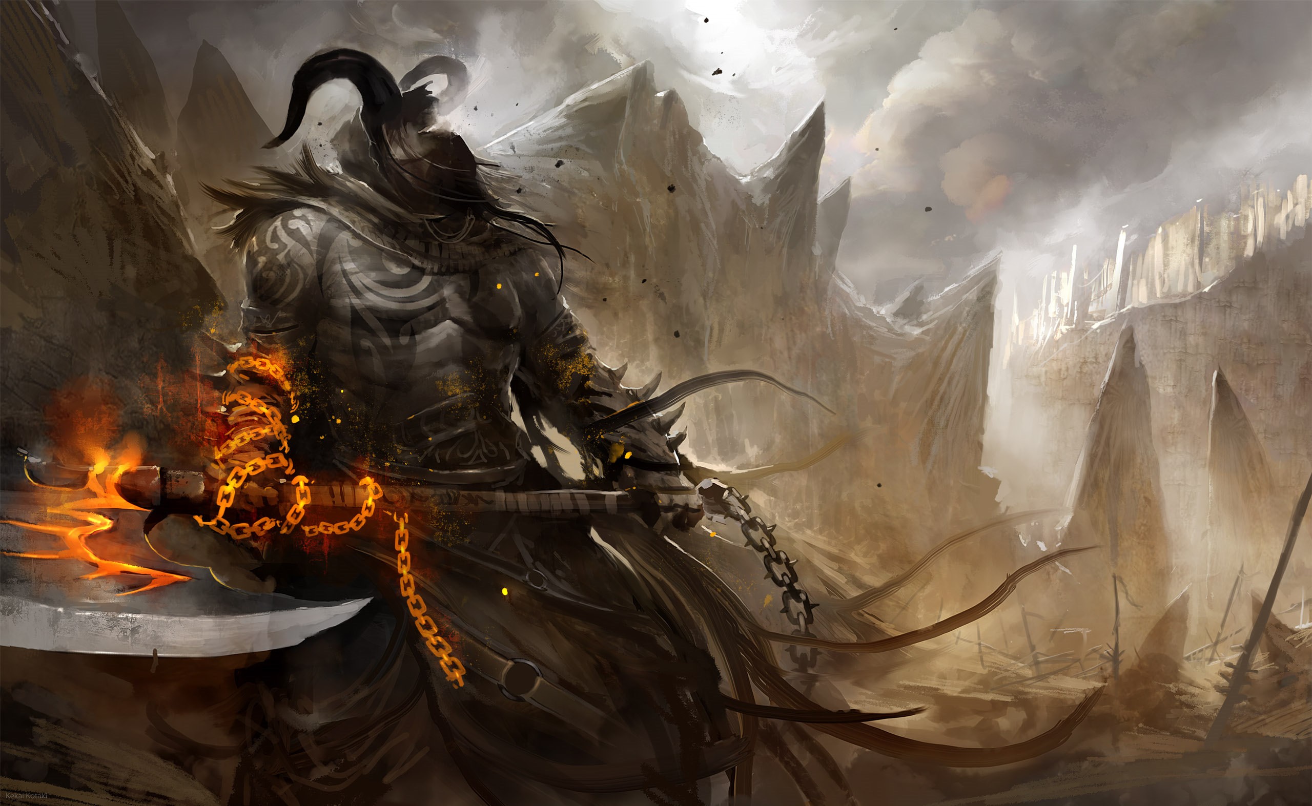demon, artwork, fantasy art, Guild Wars 2 2560x1573