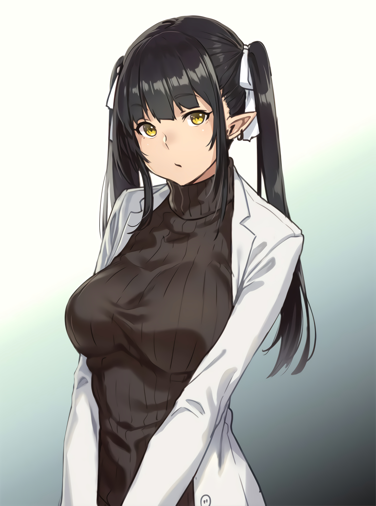 elves. original characters. ponytail. anime girls. black hair 1486x2000 Wallpaper wallhaven.cc