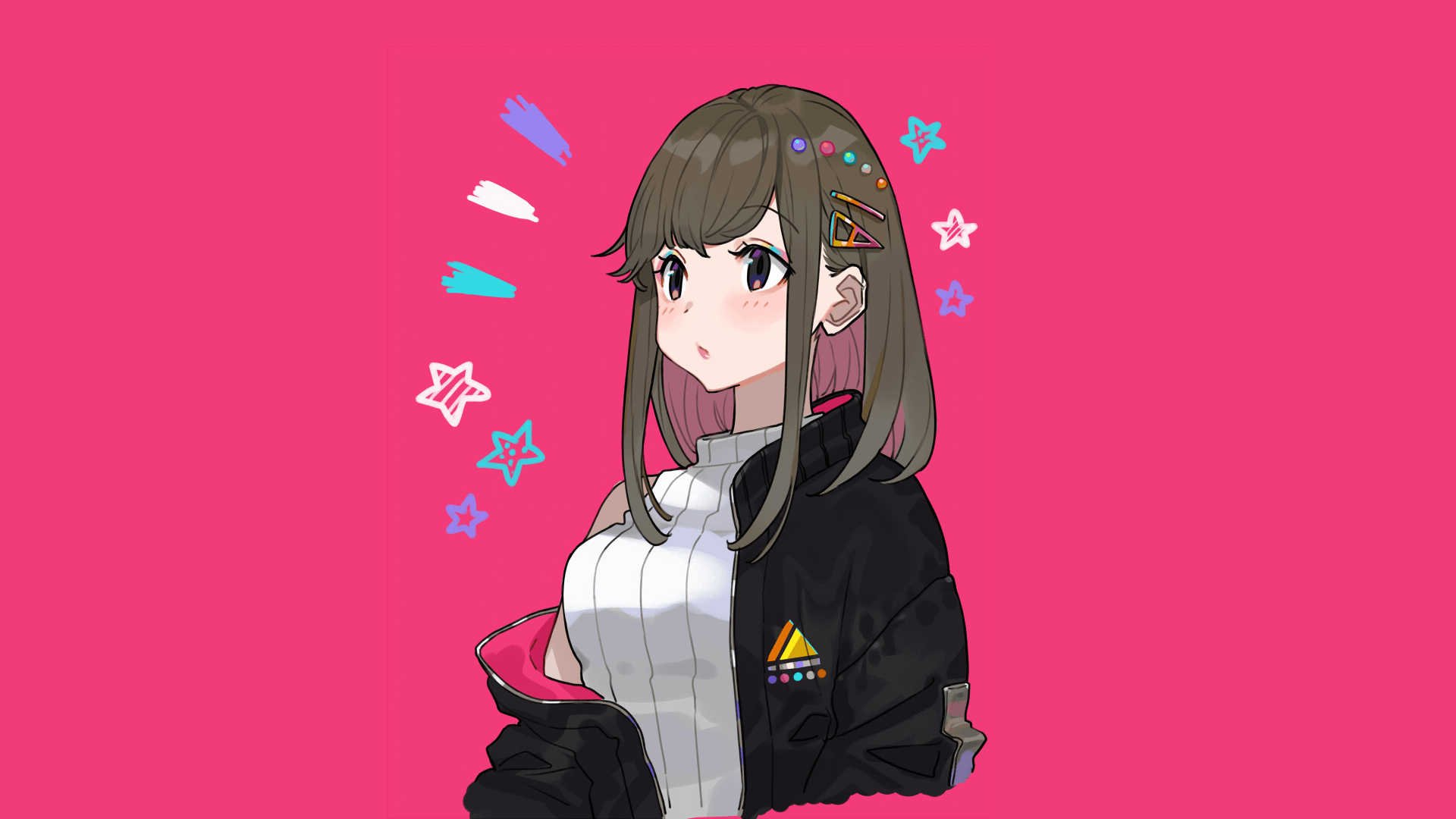 original characters, anime girls, anime, pink background