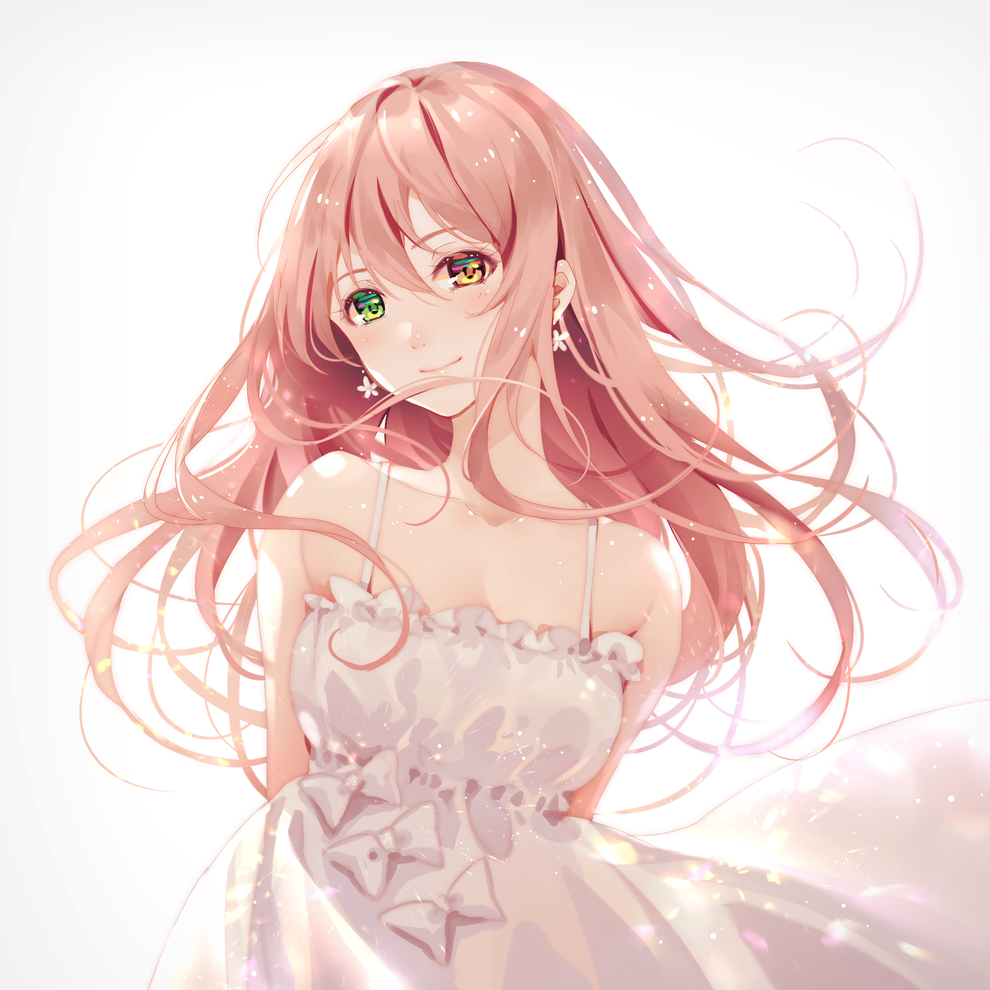 original characters, pink hair, long hair, looking at