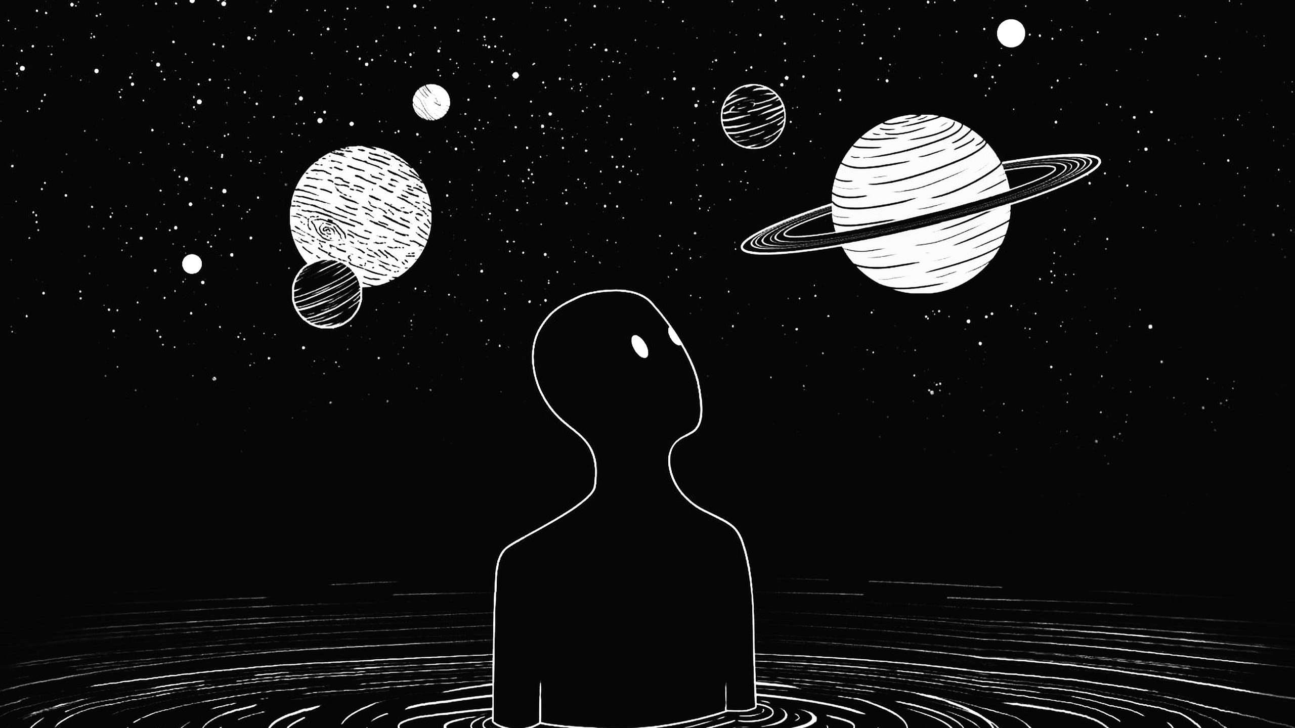 abstract, black, white, Solar System, space, Tengen Toppa