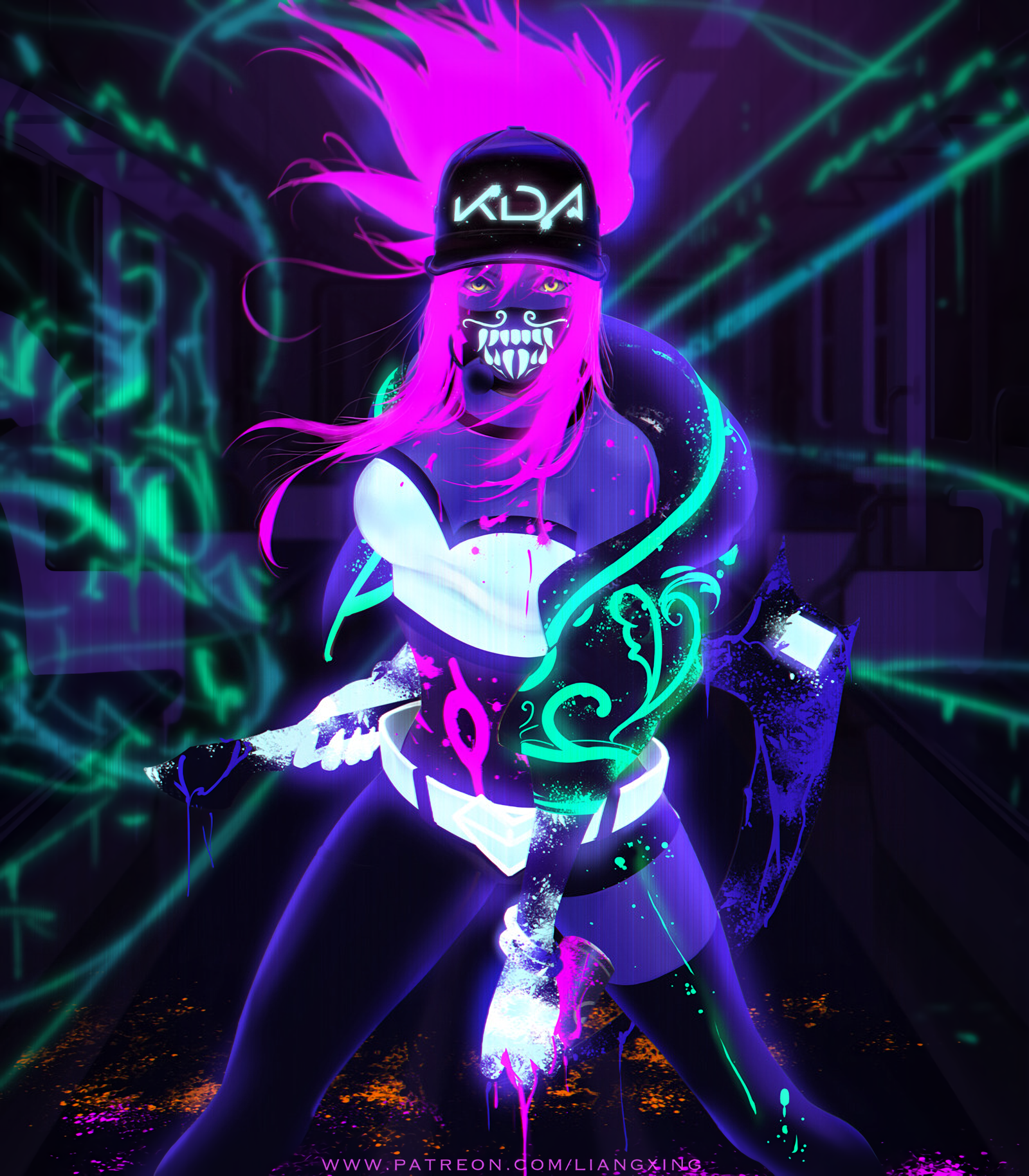 Liang Xing, Akali, thighs, digital art, artwork, LiangXing, League of Legends, K/DA, video
