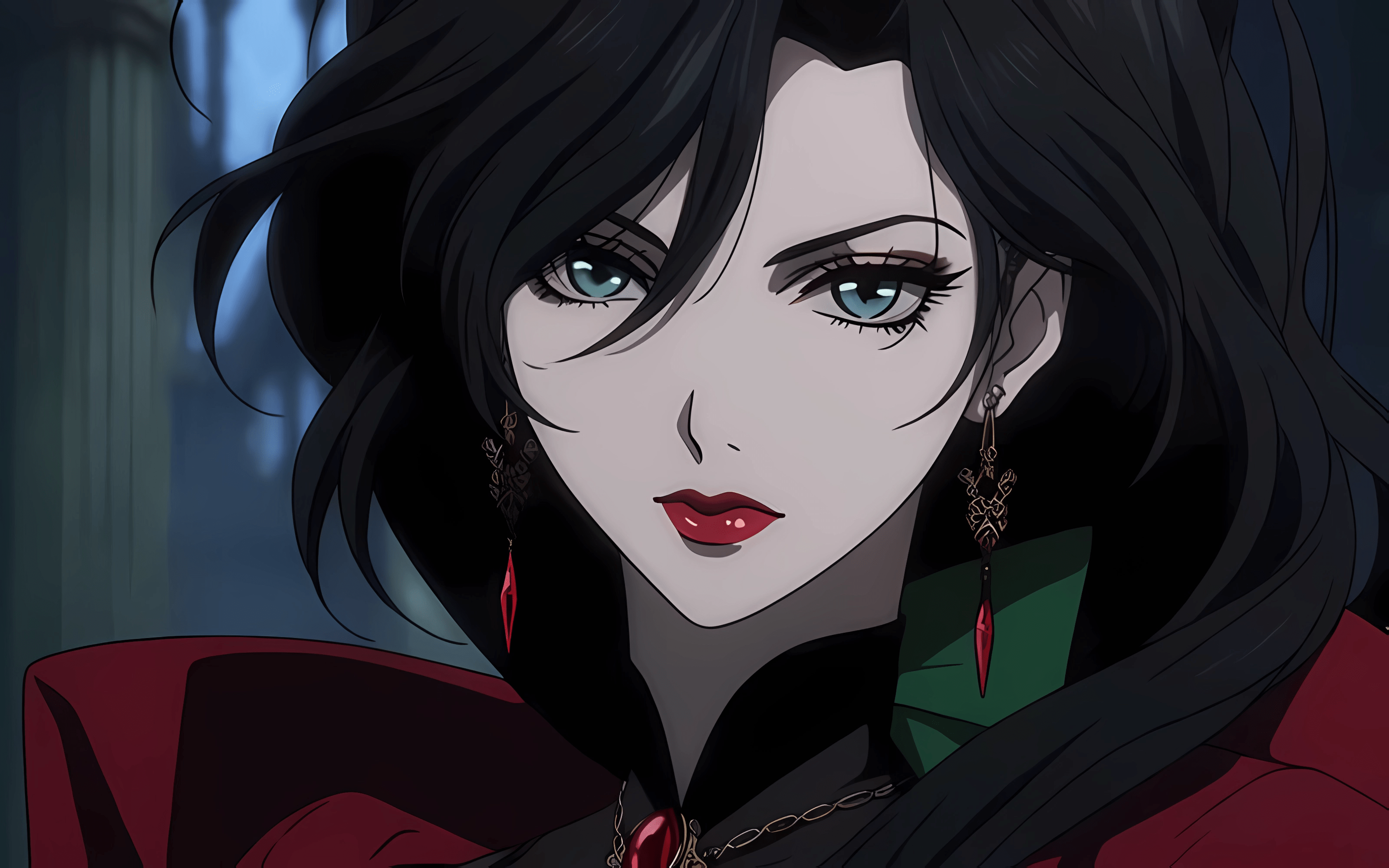 long hair, lipstick, looking at viewer, blue eyes, anime, anime girls