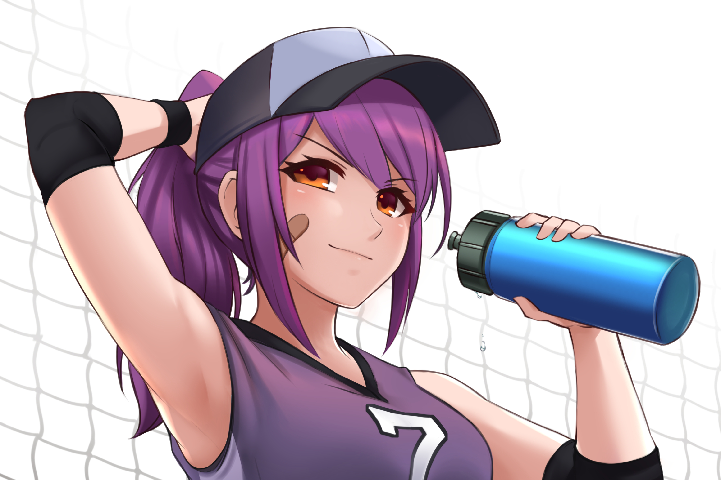 original characters, purple hair, ponytail, anime,
