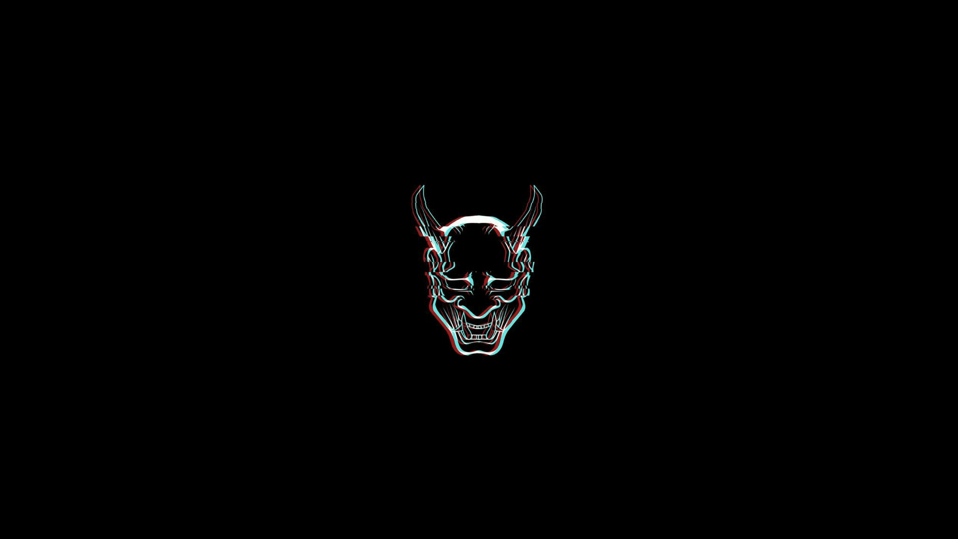 black, minimalism, Japan, oni, glitch art 1920x1080 Wallpaper
