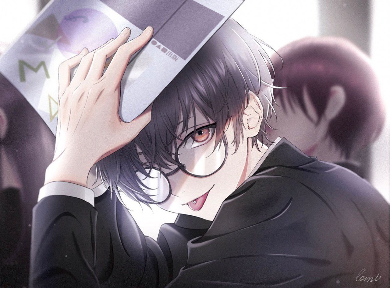 tongue out, pierced tongue, dark hair, anime boys, Male