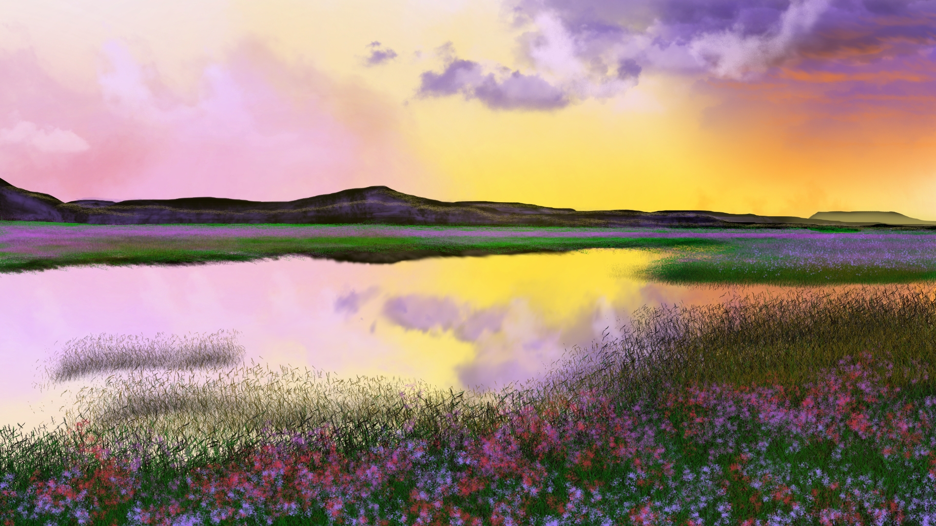 digital painting, digital art, nature, landscape, colorful, marsh